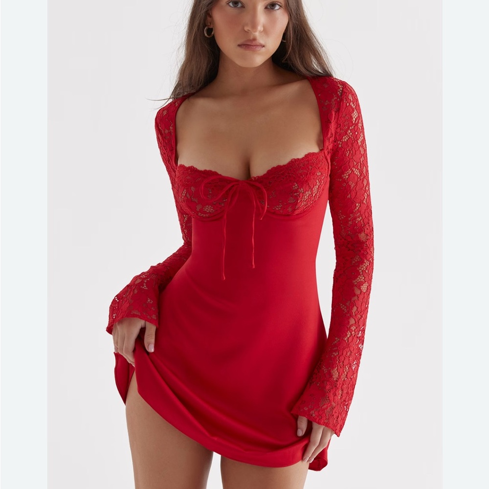 House of CB red lace mini dress size L